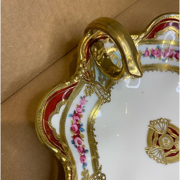 EUC Antique Noritake Nippon RC Porcelain Dish with a Curled Handle Red Gold - Picture 3 of 9